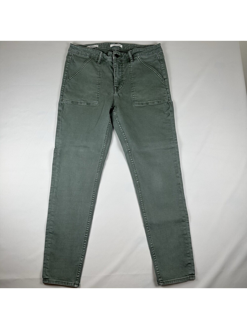 Vigoss Marley Mid Rise Skinny Jeans Womens 31 Army Green Utility Patch Pocket